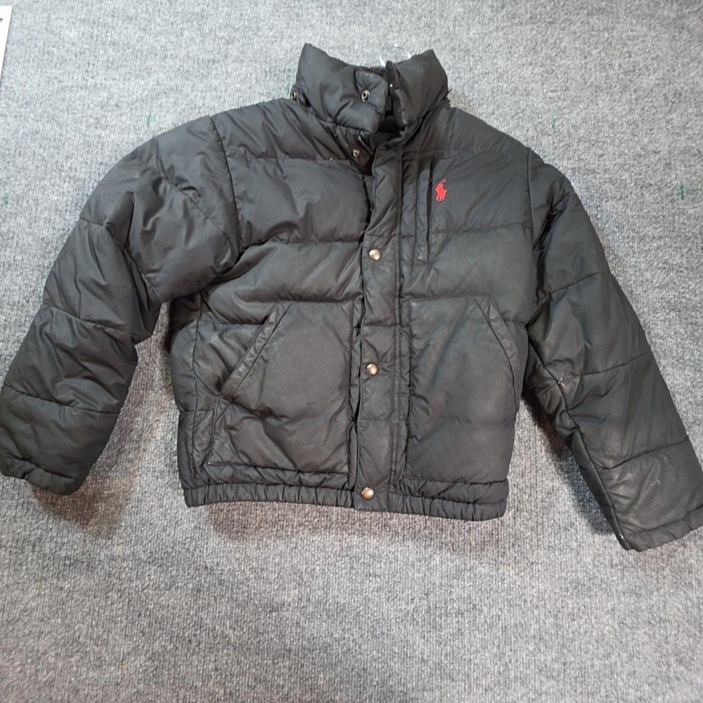 Polo Ralph Lauren Jacket Boys 8-10 Black Down Puffer Full Zip Logo Coat